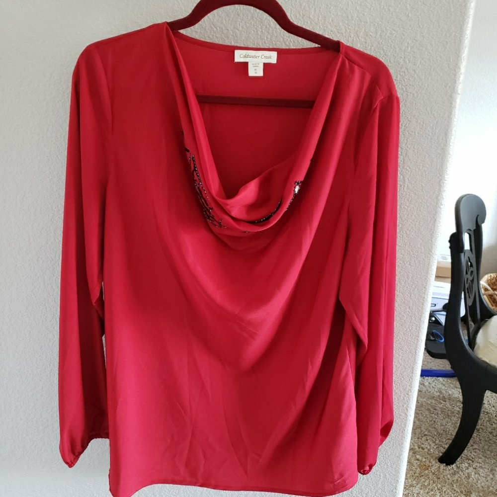 Silky cowl neck with black beading detail